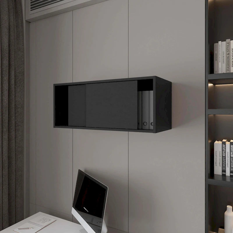Meuble bas suspendu avec porte coulissante, Noir