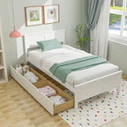 Cadre de lit en bois Gymax double/complet avec 2 tiroirs de rangement et sous-lit