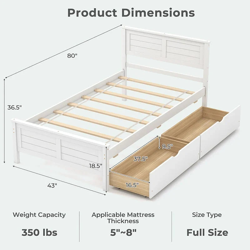 Cadre de lit en bois Gymax double/complet avec 2 tiroirs de rangement et sous-lit