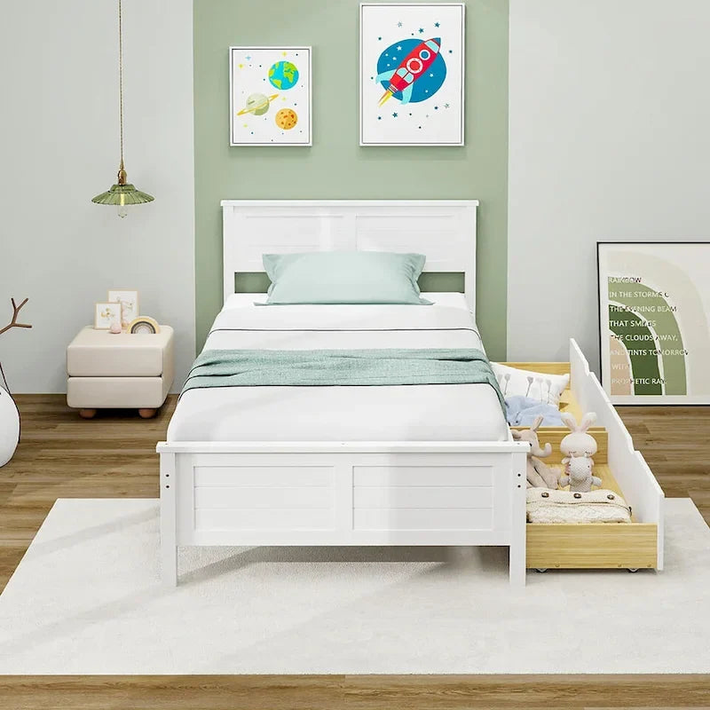 Cadre de lit en bois Gymax double/complet avec 2 tiroirs de rangement et sous-lit