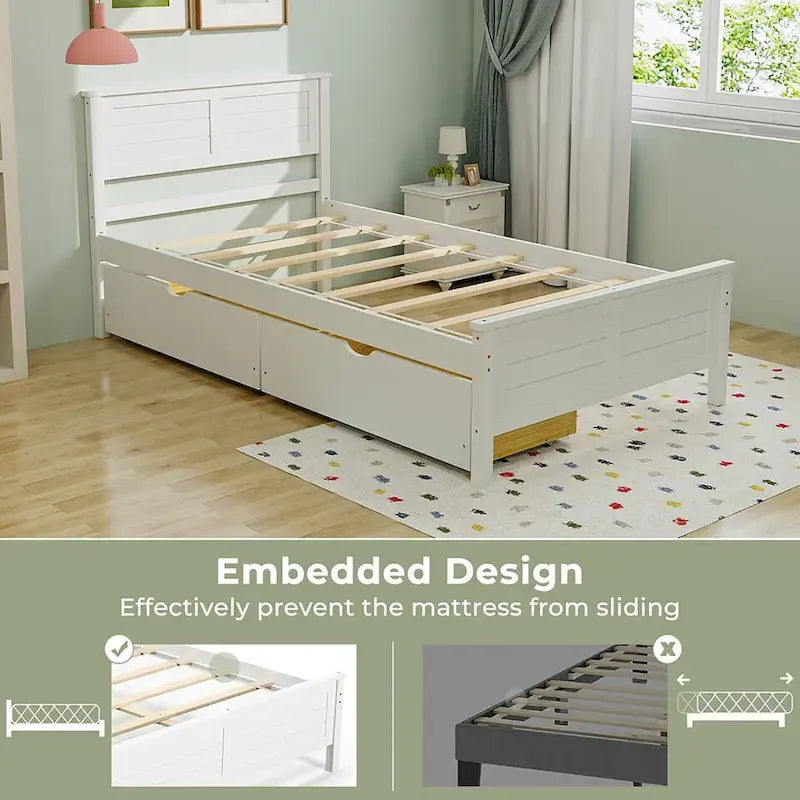 Cadre de lit en bois Gymax double/complet avec 2 tiroirs de rangement et sous-lit