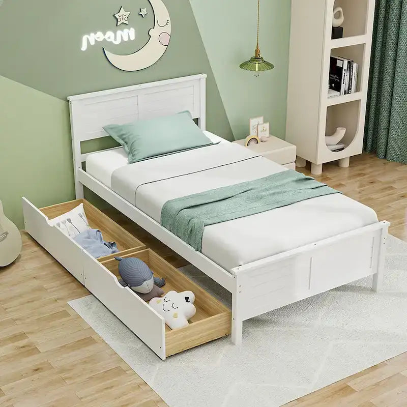 Cadre de lit en bois Gymax double/complet avec 2 tiroirs de rangement et sous-lit