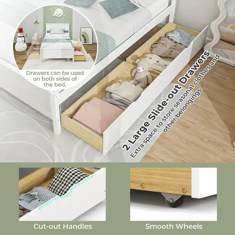 Cadre de lit en bois Gymax double/complet avec 2 tiroirs de rangement et sous-lit