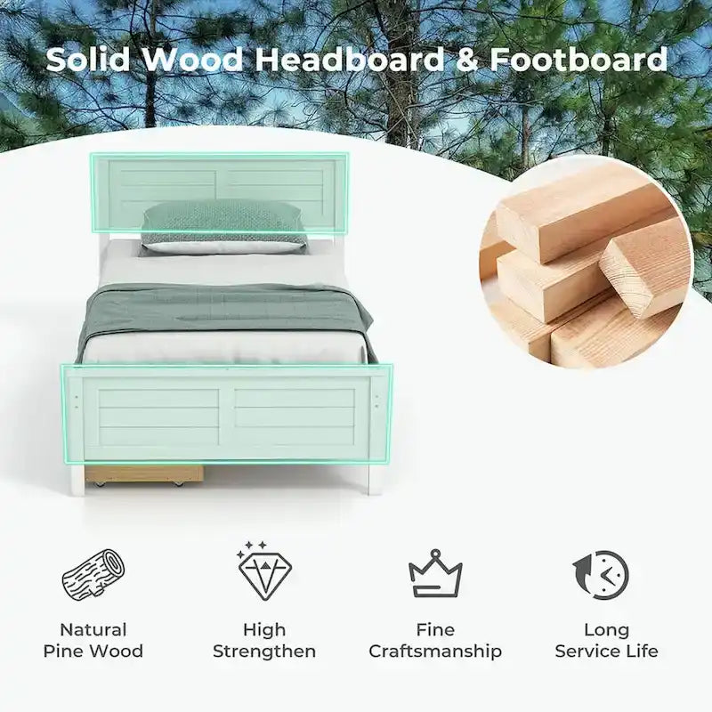 Cadre de lit en bois Gymax double/complet avec 2 tiroirs de rangement et sous-lit