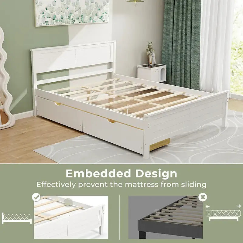 Cadre de lit en bois Gymax double/complet avec 2 tiroirs de rangement et sous-lit