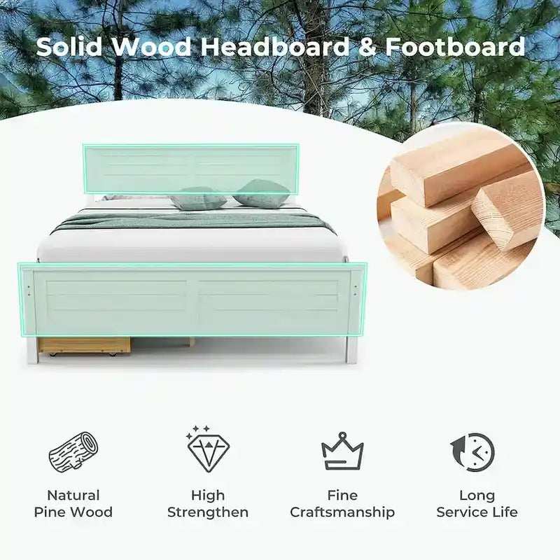 Cadre de lit en bois Gymax double/complet avec 2 tiroirs de rangement et sous-lit