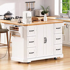 Îlot de cuisine de 56 pouces avec plateau rabattable en placage de bois d'hévéa (tabouret non inclus)