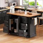 Îlot de cuisine de 56 pouces avec plateau rabattable en placage de bois d'hévéa (tabouret non inclus)
