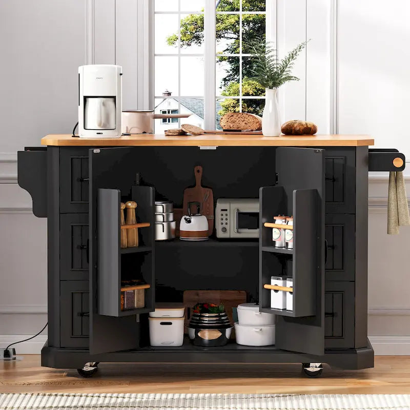 Îlot de cuisine de 56 pouces avec plateau rabattable en placage de bois d'hévéa (tabouret non inclus)