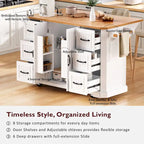 Îlot de cuisine de 56 pouces avec plateau rabattable en placage de bois d'hévéa (tabouret non inclus)