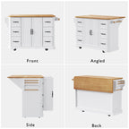 Îlot de cuisine de 56 pouces avec plateau rabattable en placage de bois d'hévéa (tabouret non inclus)