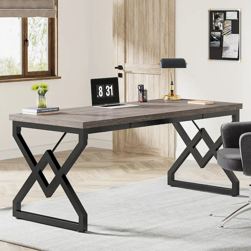 Bureau de direction de 63 pouces avec cadre en métal, bureau d'ordinateur moderne pour bureau à domicile