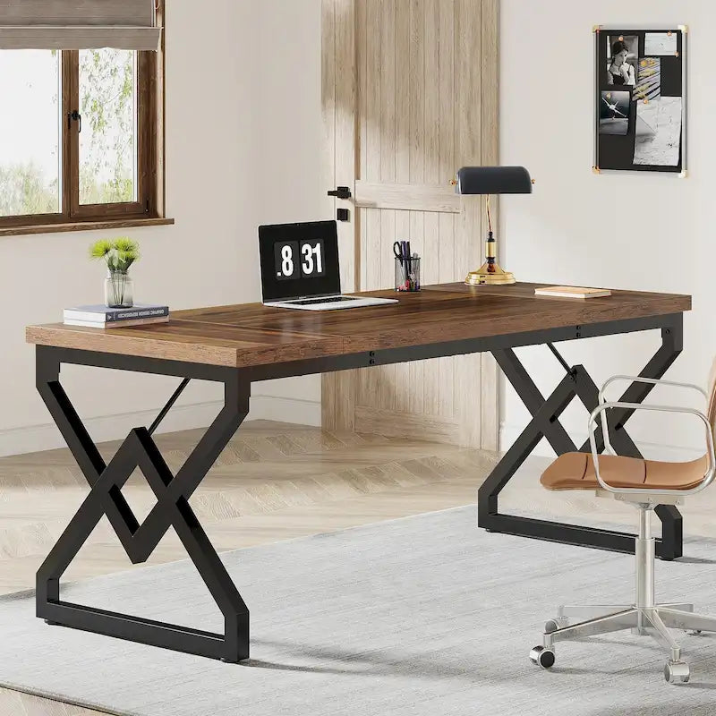 Bureau de direction de 63 pouces avec cadre en métal, bureau d'ordinateur moderne pour bureau à domicile