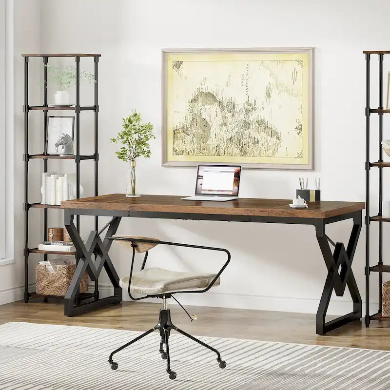 Bureau de direction de 63 pouces avec cadre en métal, bureau d'ordinateur moderne pour bureau à domicile