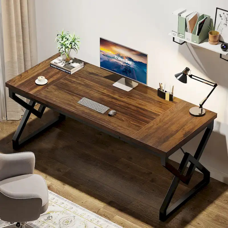 Bureau de direction de 63 pouces avec cadre en métal, bureau d'ordinateur moderne pour bureau à domicile
