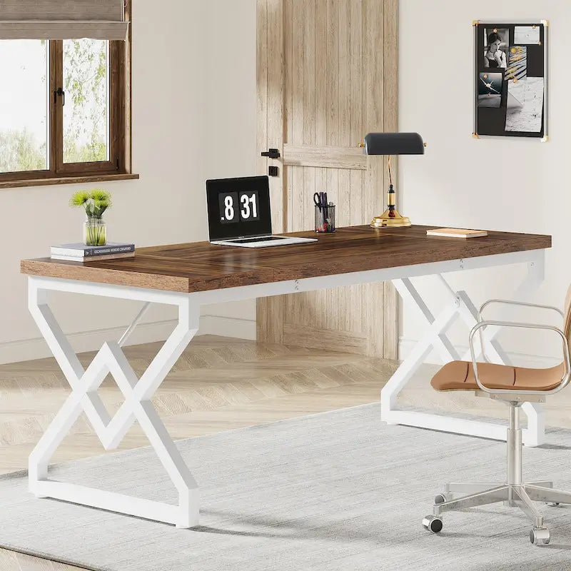 Bureau de direction de 63 pouces avec cadre en métal, bureau d'ordinateur moderne pour bureau à domicile