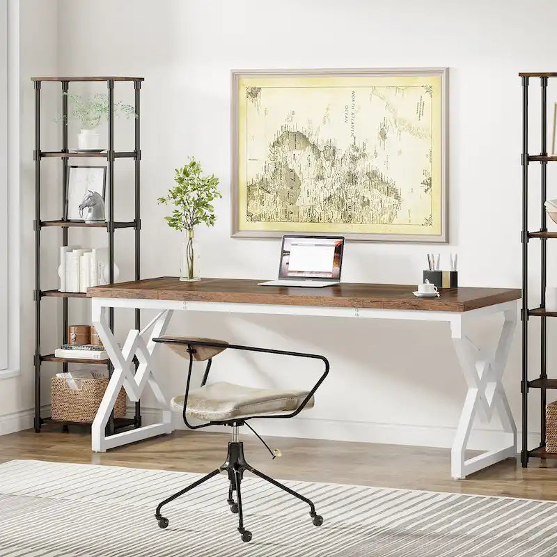 Bureau de direction de 63 pouces avec cadre en métal, bureau d'ordinateur moderne pour bureau à domicile