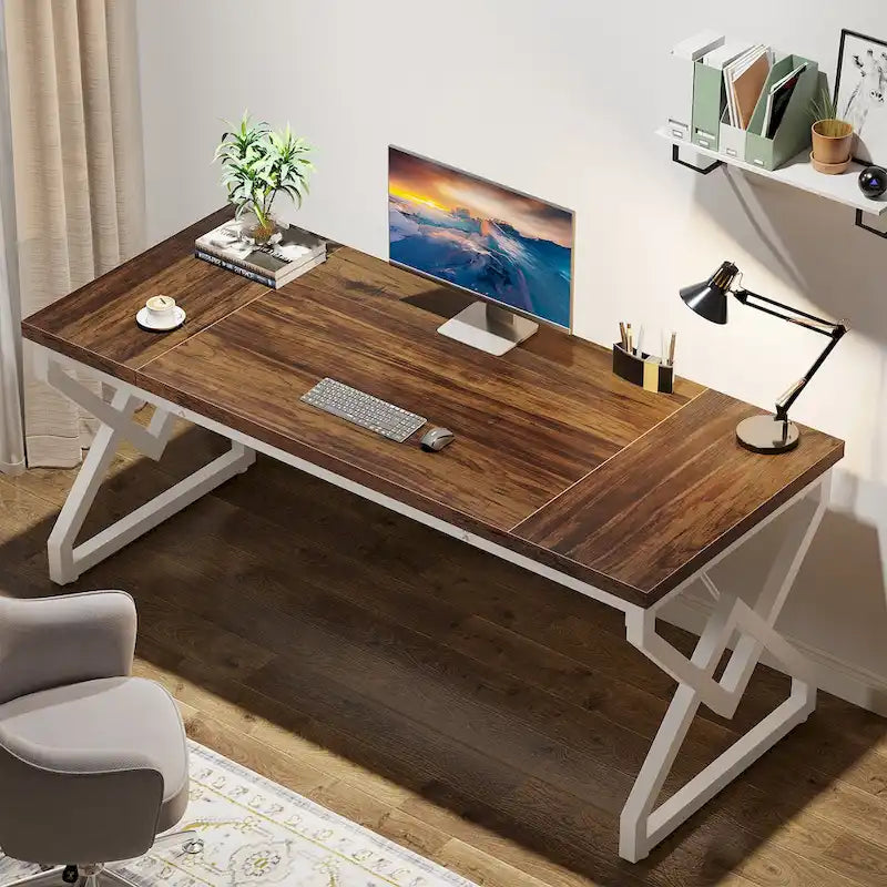 Bureau de direction de 63 pouces avec cadre en métal, bureau d'ordinateur moderne pour bureau à domicile
