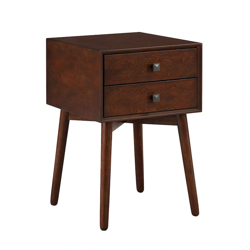 Table de chevet compacte à 2 tiroirs en bois style Mid-Century Modern