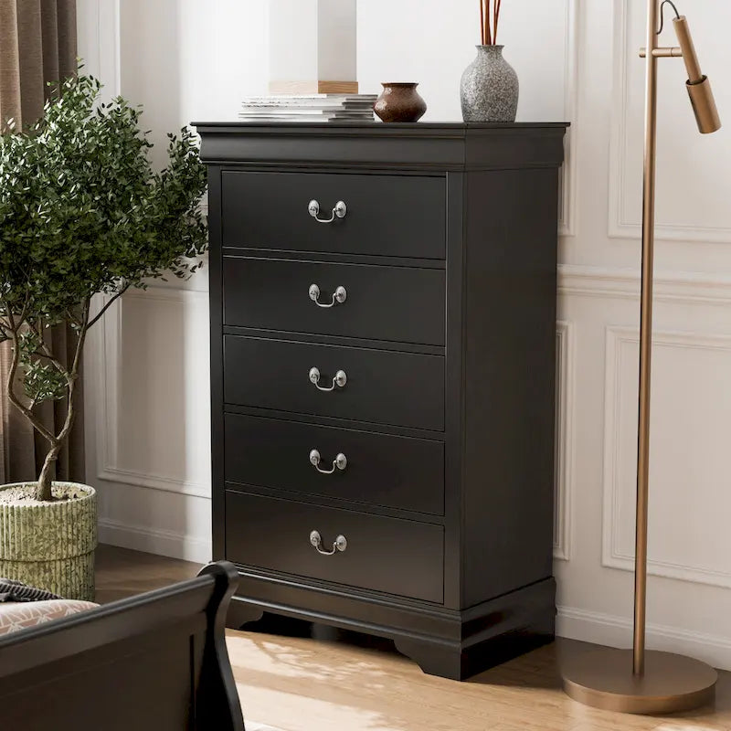 Commode traditionnelle en bois massif à 5 tiroirs