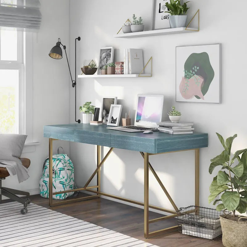 Bureau informatique Vaiz Modern 60 pouces en métal avec 3 tiroirs