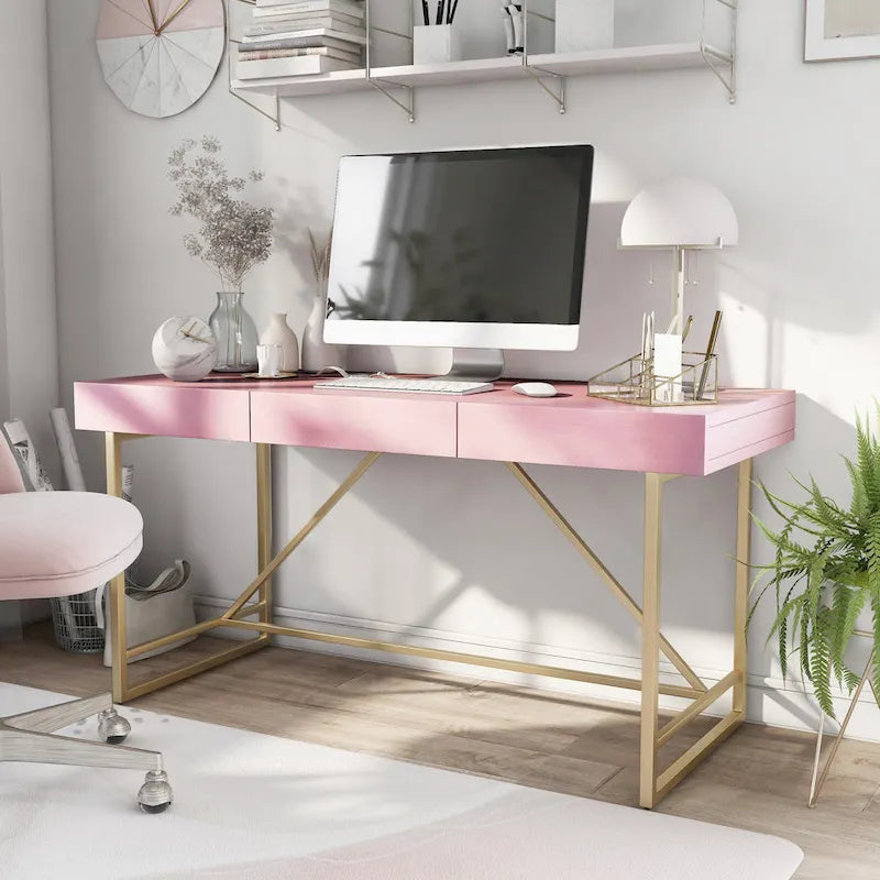 Bureau informatique Vaiz Modern 60 pouces en métal avec 3 tiroirs