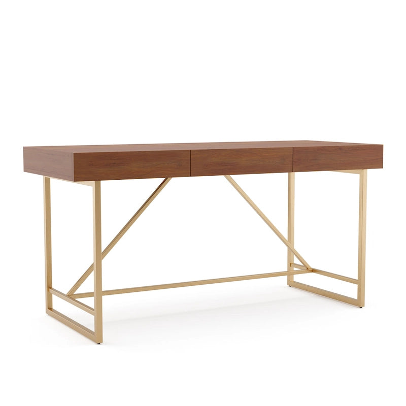 Bureau informatique Vaiz Modern 60 pouces en métal avec 3 tiroirs