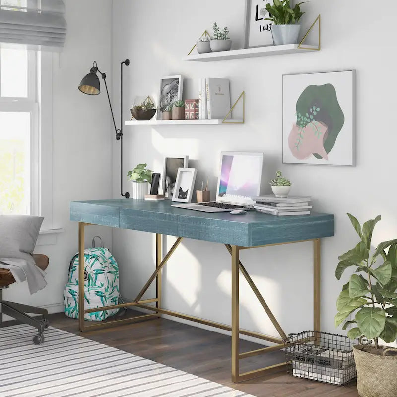 Bureau informatique Vaiz Modern 60 pouces en métal avec 3 tiroirs
