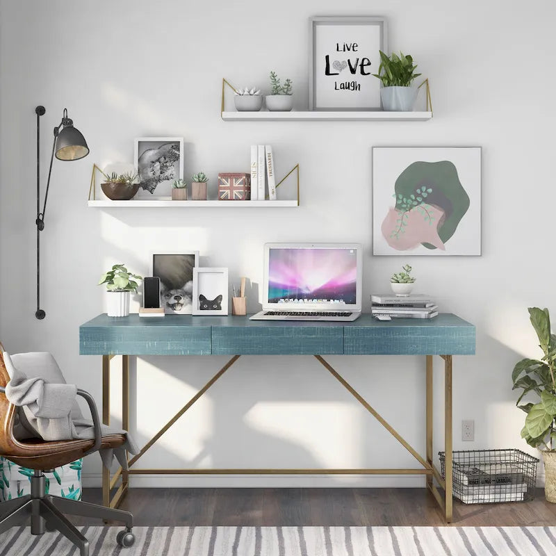 Bureau informatique Vaiz Modern 60 pouces en métal avec 3 tiroirs