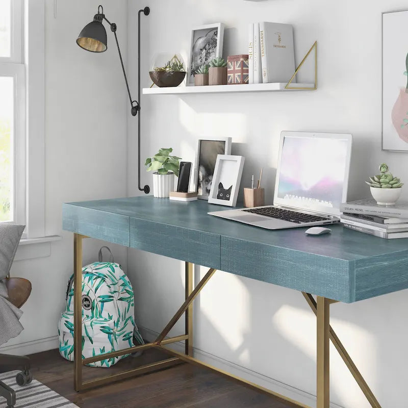 Bureau informatique Vaiz Modern 60 pouces en métal avec 3 tiroirs