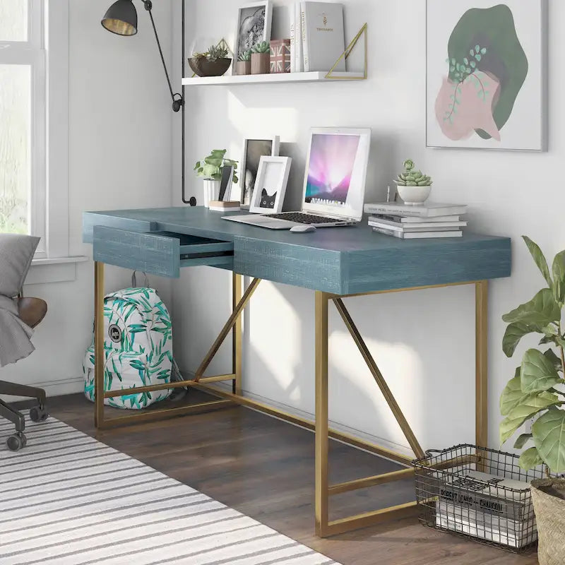Bureau informatique Vaiz Modern 60 pouces en métal avec 3 tiroirs