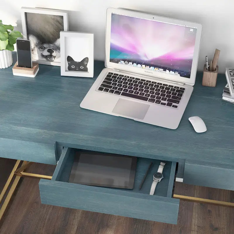 Bureau informatique Vaiz Modern 60 pouces en métal avec 3 tiroirs