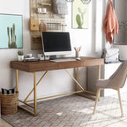Bureau informatique Vaiz Modern 60 pouces en métal avec 3 tiroirs