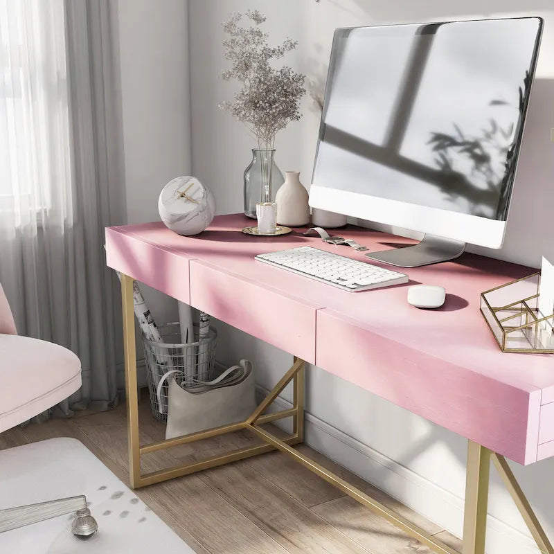 Bureau informatique Vaiz Modern 60 pouces en métal avec 3 tiroirs
