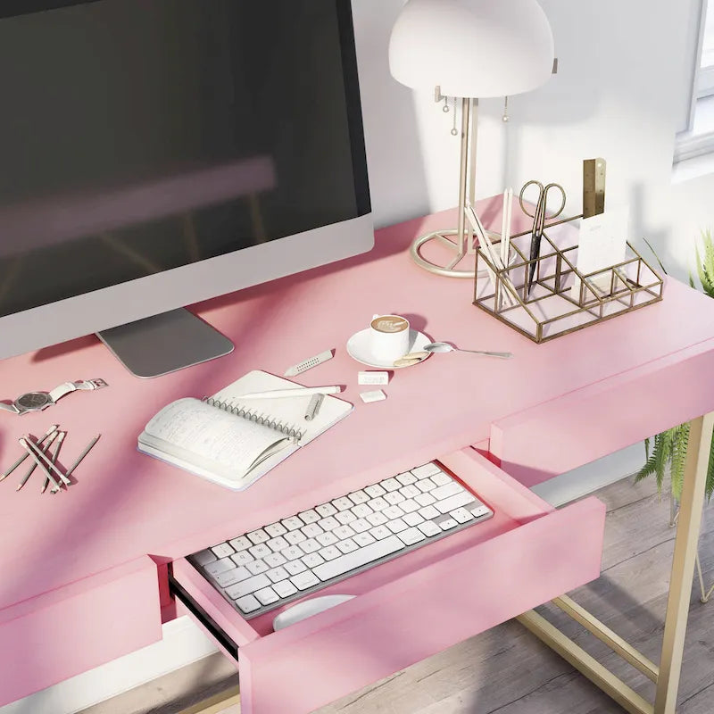 Bureau informatique Vaiz Modern 60 pouces en métal avec 3 tiroirs
