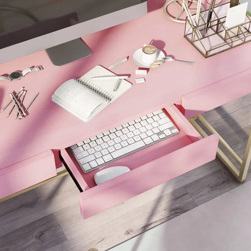 Bureau informatique Vaiz Modern 60 pouces en métal avec 3 tiroirs