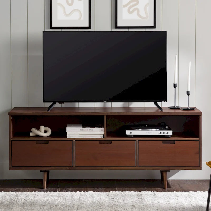 Meuble TV en bois massif Alby de 58 po de style Mid-Century