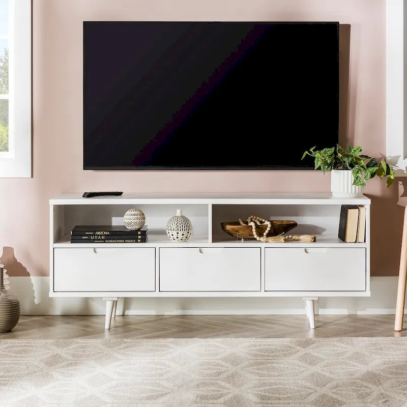 Meuble TV en bois massif Alby de 58 po de style Mid-Century