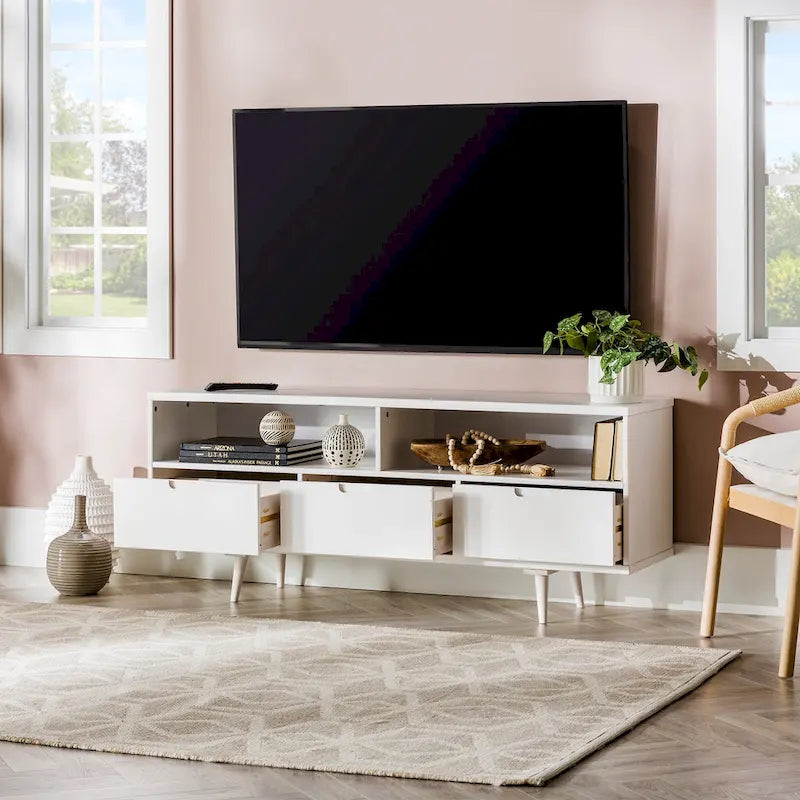 Meuble TV en bois massif Alby de 58 po de style Mid-Century