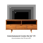 Meuble TV en bois massif Alby de 58 po de style Mid-Century