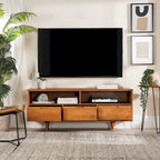 Meuble TV en bois massif Alby de 58 po de style Mid-Century
