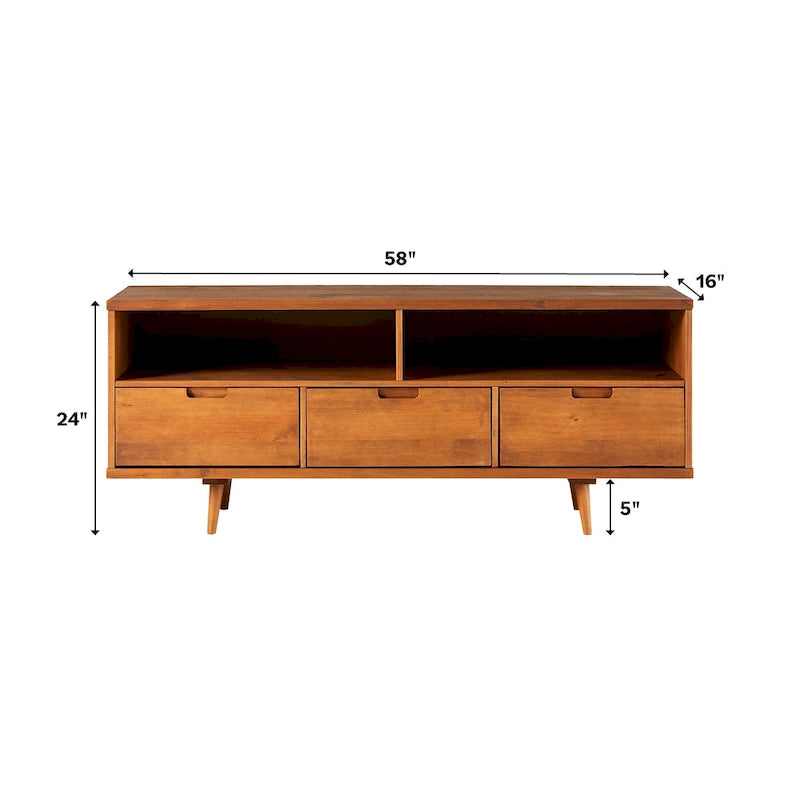 Meuble TV en bois massif Alby de 58 po de style Mid-Century