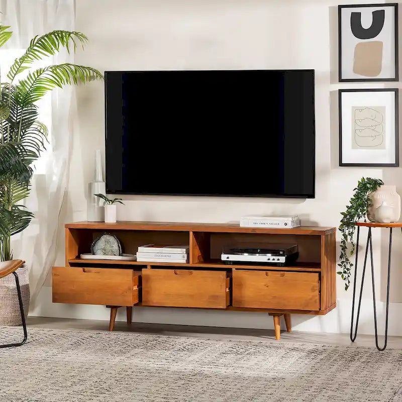Meuble TV en bois massif Alby de 58 po de style Mid-Century