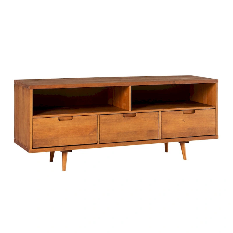 Meuble TV en bois massif Alby de 58 po de style Mid-Century