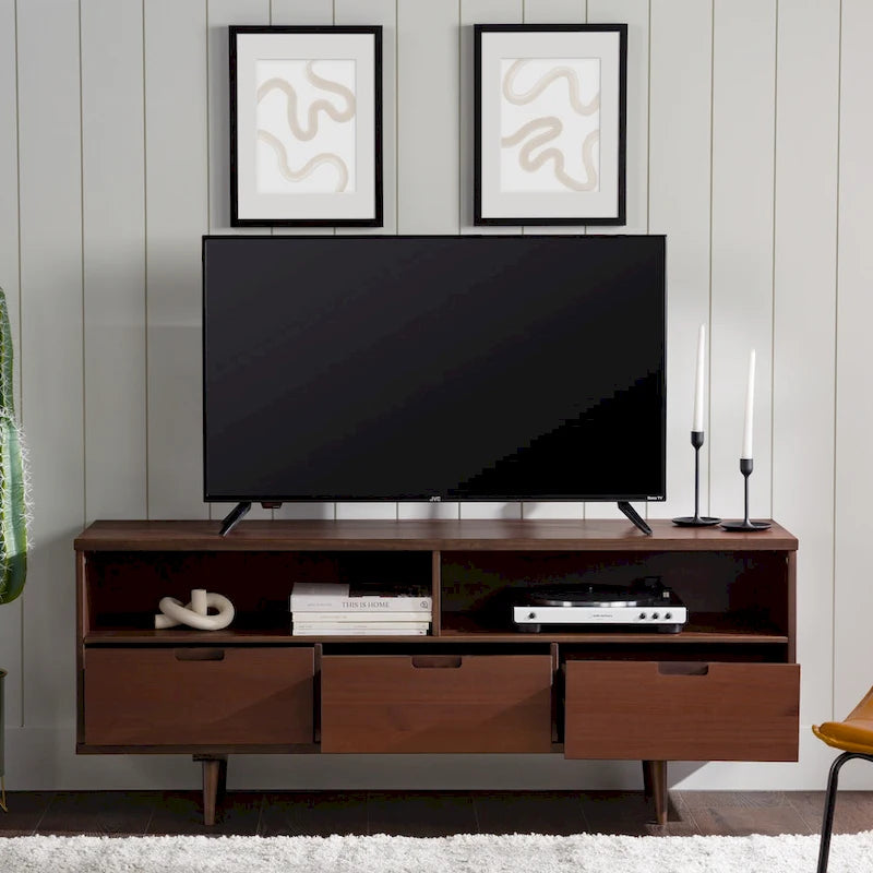 Meuble TV en bois massif Alby de 58 po de style Mid-Century