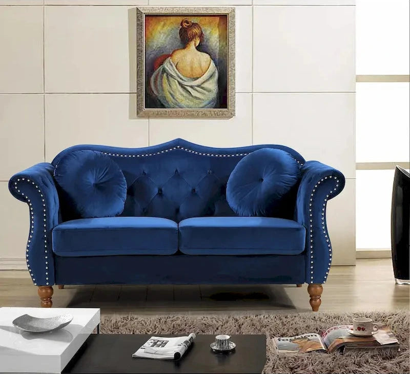 US Pride Gloria Mid-century Nailhead Chesterfield Loveseat