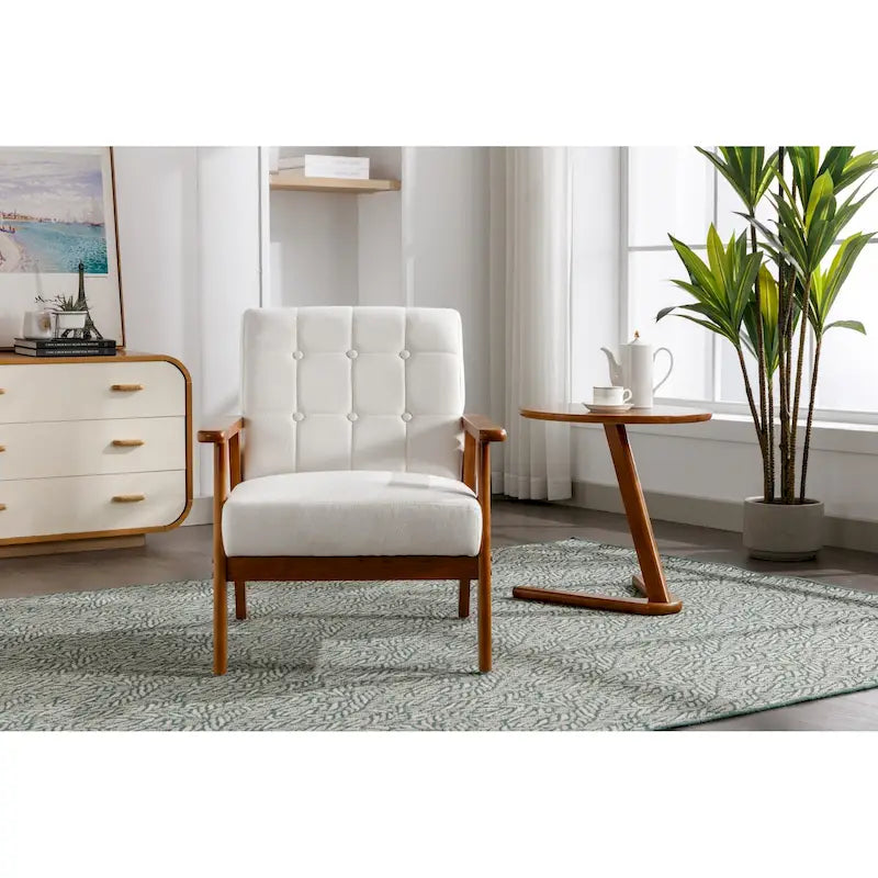 Fauteuil d'appoint capitonné en lin/PU pour salon/chambre à coucher avec pieds en bois