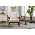 Fauteuil d'appoint capitonné en lin/PU pour salon/chambre à coucher avec pieds en bois