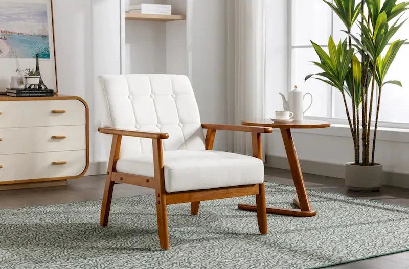 Linen/PU Upholstered Tufted Living Room/Bedroom Accent Chair With Wood Legs