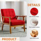 Fauteuil d'appoint capitonné en lin/PU pour salon/chambre à coucher avec pieds en bois